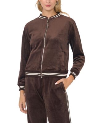 Vince Camuto Women's Bomber Stripe-Trim Velvet Jacket