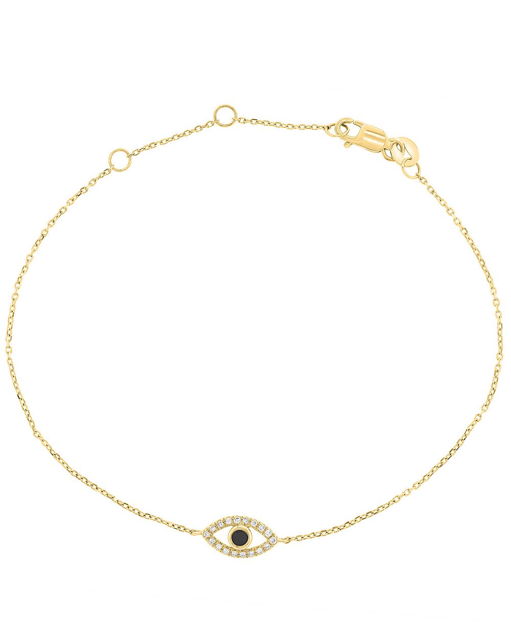 EFFY Collection регулируемый браслет с подвеской в виде злого глаза и цепочкой из оникса (1/20 карата суммарно) из желтого золота 14 карат
