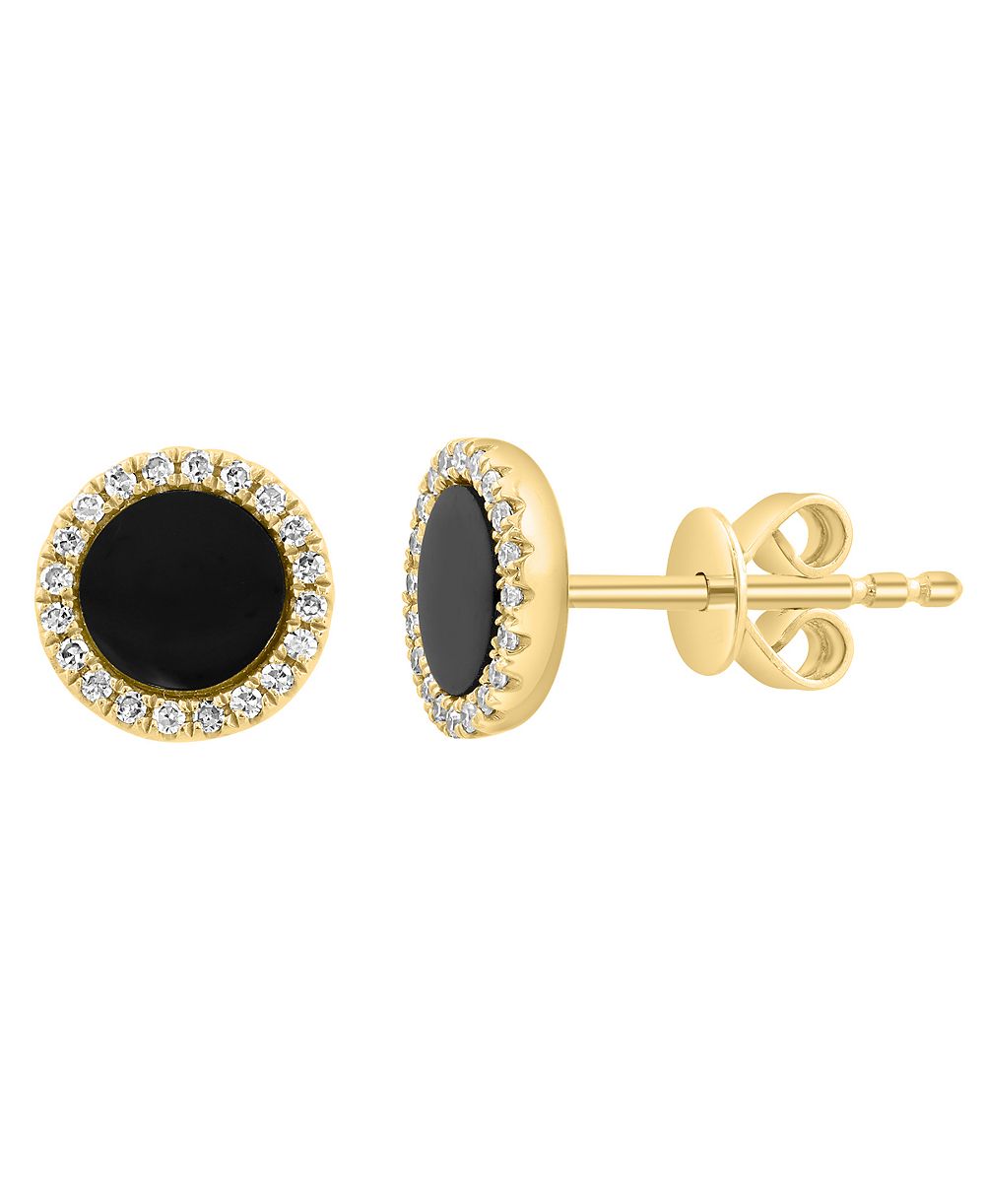 Серьги EFFY Collection с бриллиантами и ониксом в желтом золоте 14К