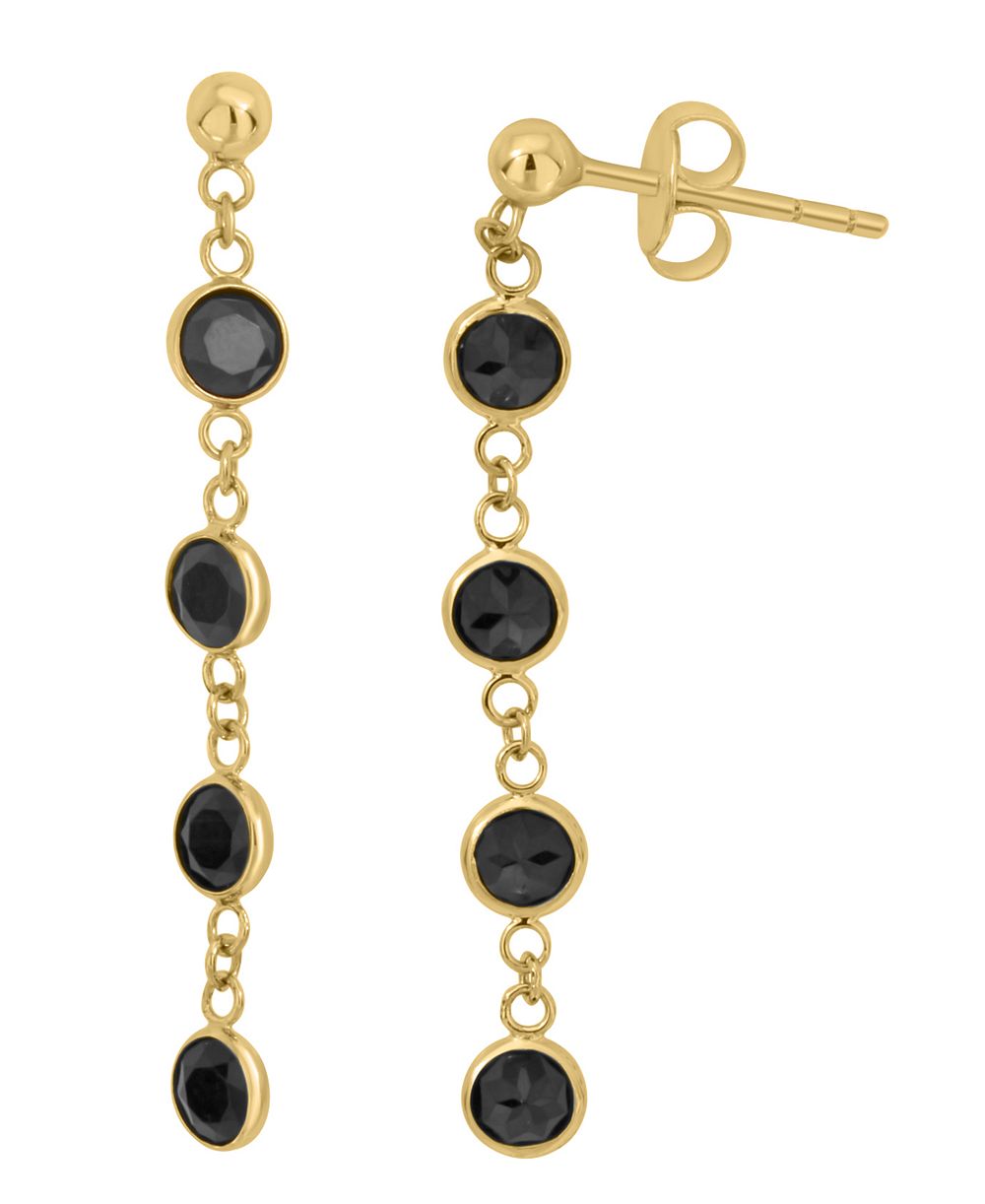 Серьги с круглым ониксом (4 мм) из желтого золота 14 карат EFFY Collection