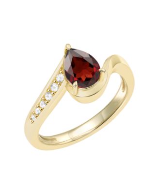 Кольцо с гранатом (1-1/5 ct. t.w.) и бриллиантом (1/10 ct. t.w.) в 14k желтом золоте