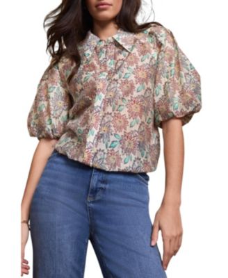 Mint Velvet Women's Floral-Print Puff-Sleeve Shirt
