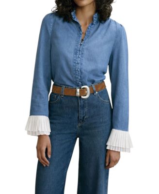 Mint Velvet Женская джинсовая блузка с контрастными манжетами