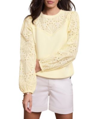 Mint Velvet Women's Cotton-Blend Broderie Blouson-Sleeve Sweatshirt