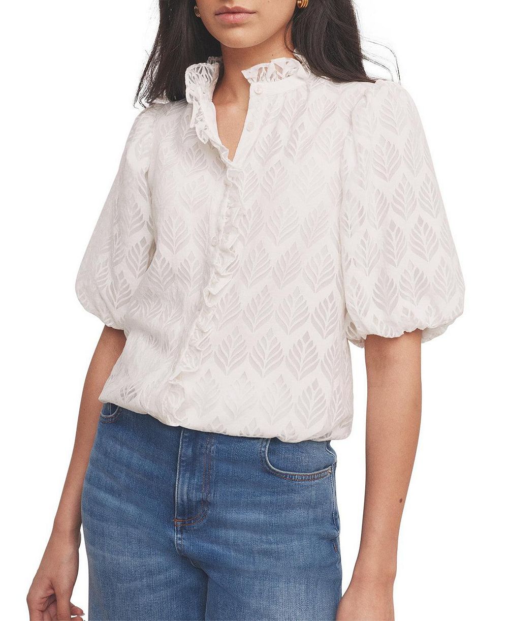 Блузка Mint Velvet Women's Short Puff Sleeve Jacquard Ruffle-Trim
