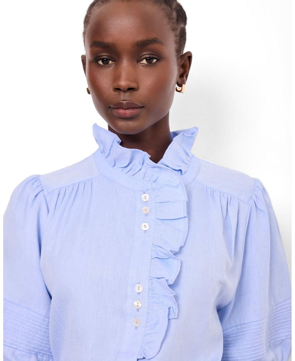 Mint Velvet Женская Хлопковая Блузка Chambray Ruffle