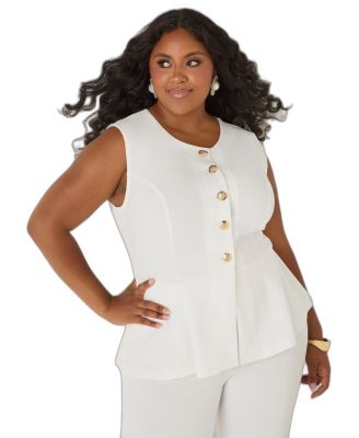 Ashley Stewart Plus Size Sleeveless Button Peplum Vest