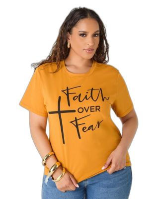 Ashley Stewart футболка с круглым вырезом и графическим принтом Faith Over Fear большого размера