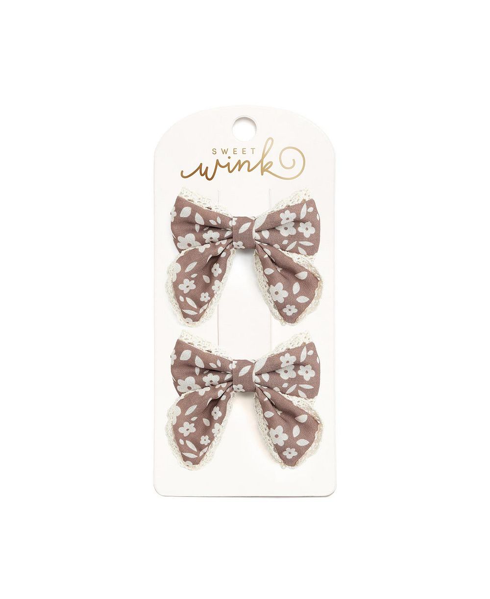 Sweet Wink набор заколок с бантами и кружевом в цветочек для девочек младшего и старшего возраста, цвет мокко
