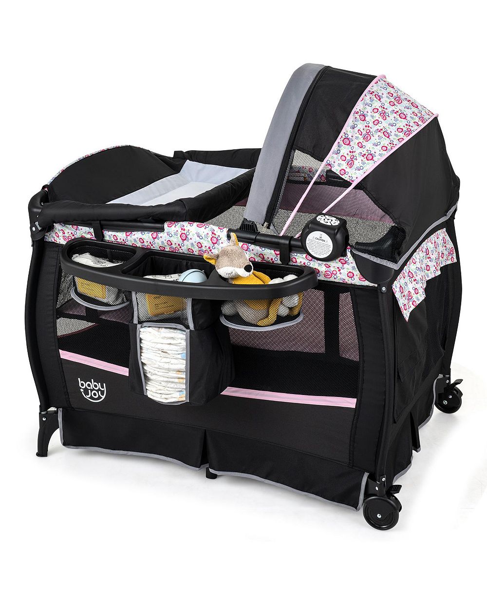 Costway Baby Bassinet Bedside Crib with Changing Table Mattress Detachable Canopy Basket
