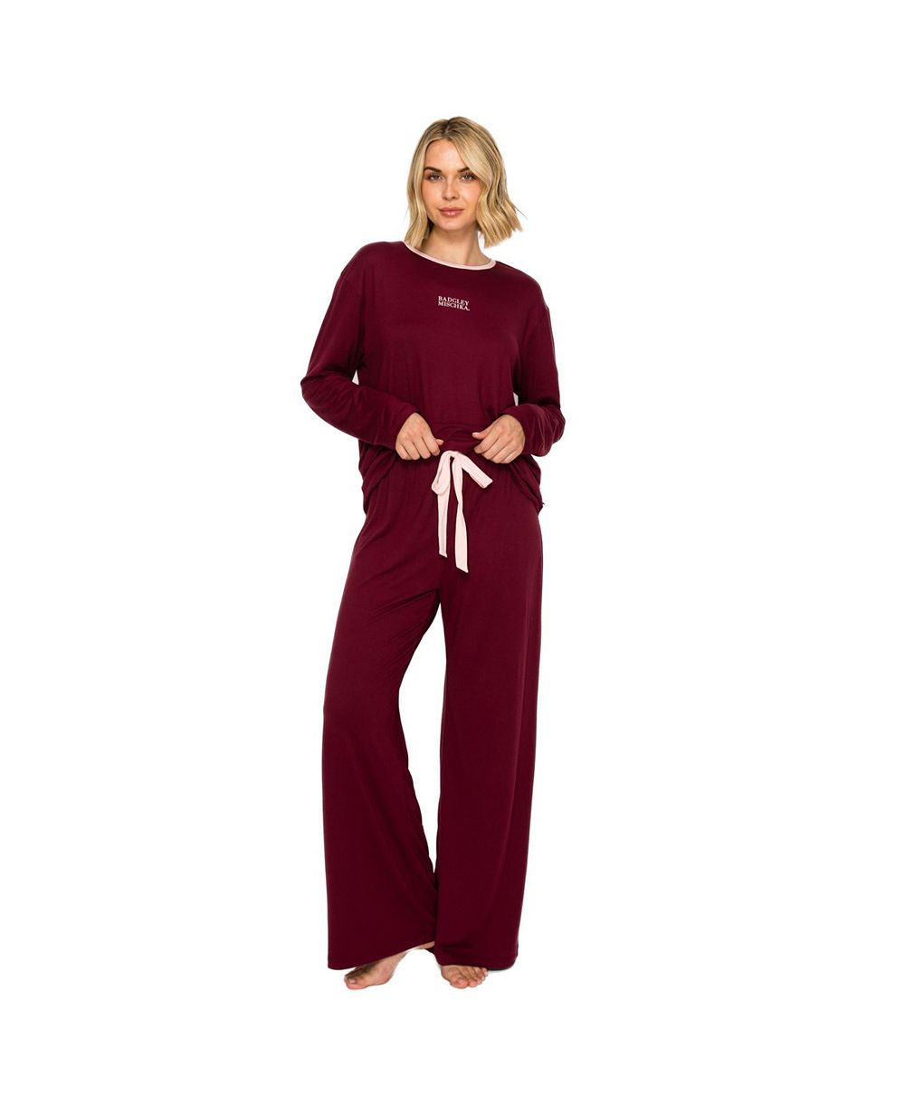Комплект Studio Badgley Mischka Women's Yummy Jersey Crew Neck Print Top и Wide Leg Pants