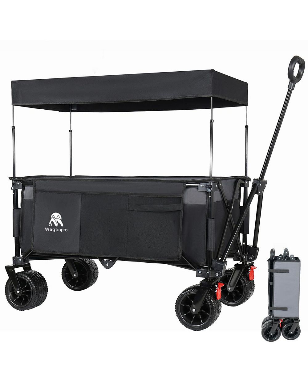 Streamdale Multi-Functional Folding Utility Wagon Cart with Canopy and All-Terrain Wheels