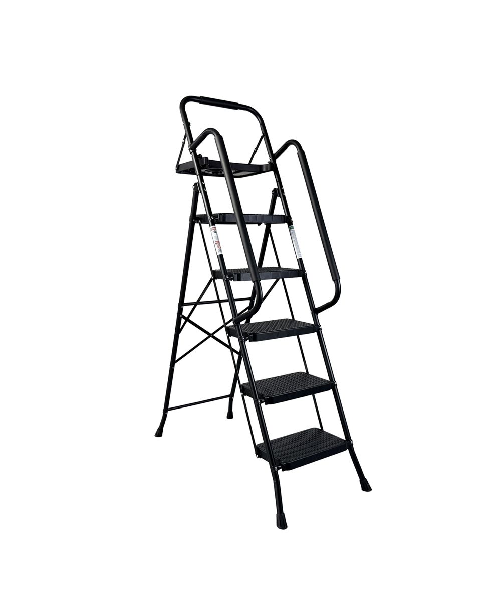 Streamdale Furniture  Folding 3-Step Steel Ladder with Handrail and Anti-Slip Pedals