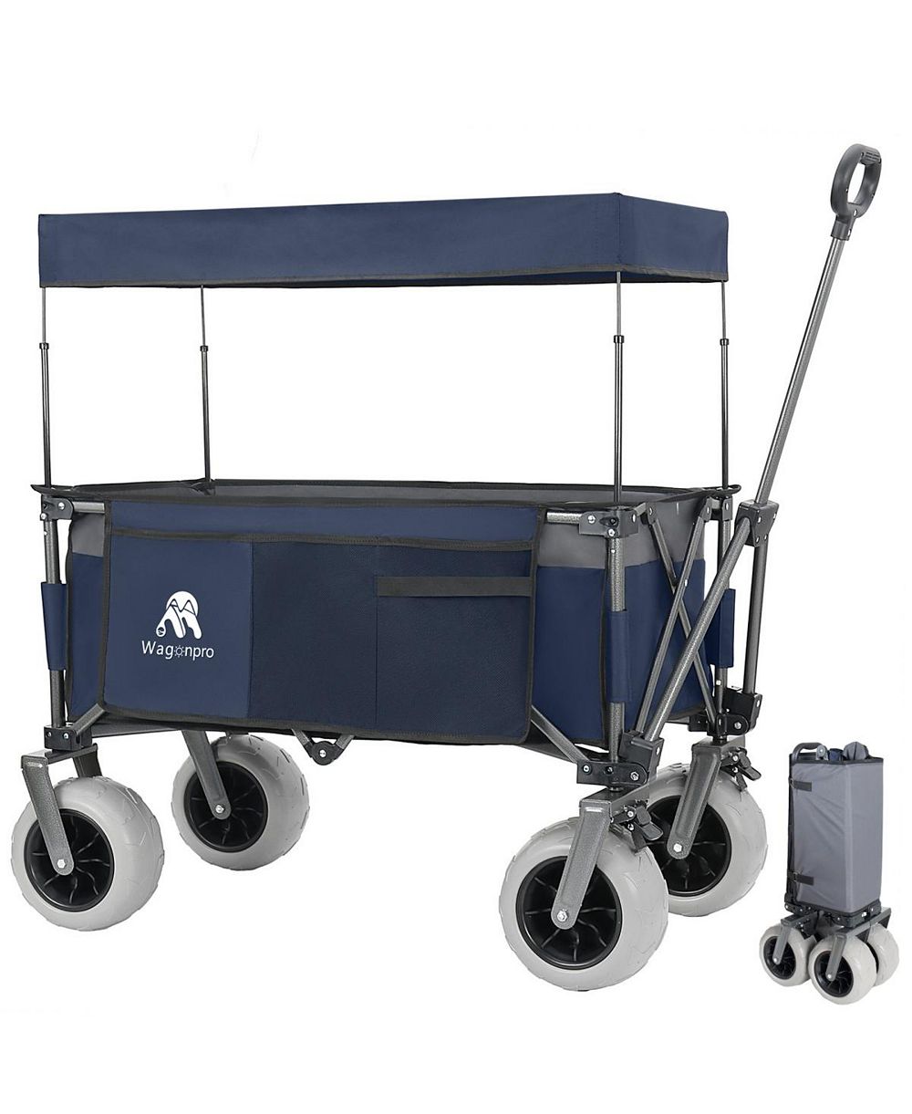 Streamdale FurnitureFoldable Heavy-Duty Utility Wagon Cart with Canopy and Beach Tires