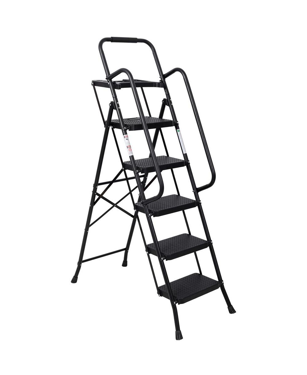 Streamdale Furniture  5 Step Folding Steel Ladder with Handrail and Anti-Slip Pedals 330 lbs