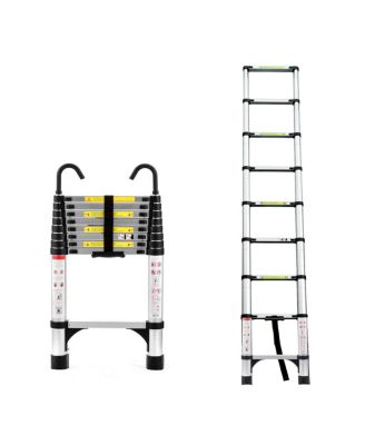 Streamdale Furniture  8.5FEET Telescopic Aluminum Alloy Folding Ladder with Hooks and Triangular Support
