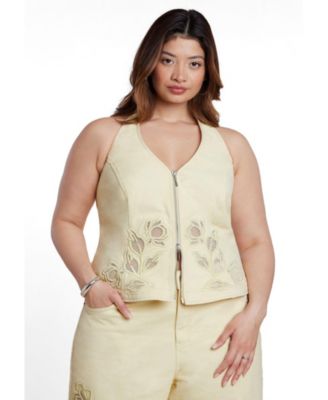 Джинсовый жилет ELOQUII Plus Size с цветочной вышивкой