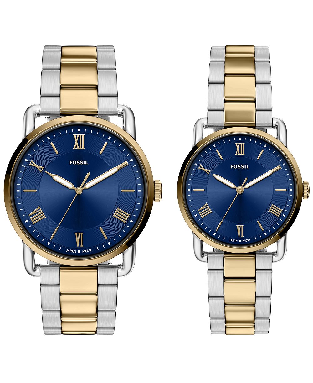 Унисекс набор часов Fossil Copeland Quartz Two-Tone из нержавеющей стали, 42mm и 34mm