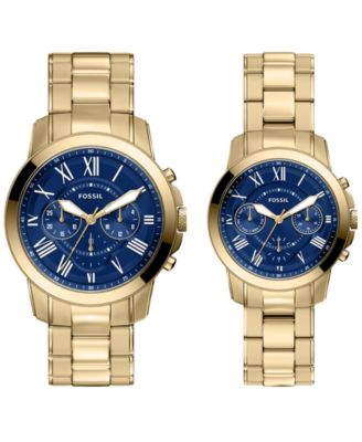 Набор часов Fossil Unisex Grant Chronograph Gold-Tone Stainless Steel 44mm и 36mm