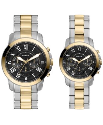 Унисекс часы Fossil Grant Chronograph, серебристо-золотые, стальные, 44mm и 36mm