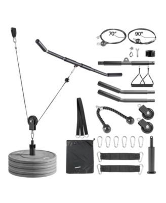 HONGGE 2-Piece Lat and Lift Pulley System with Steel Cables Short Bar and Dual Grip Handles up to 330 lbs