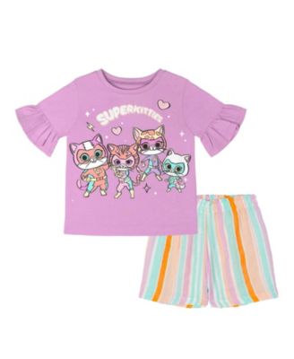 Super Kitties Toddler Girls' 2-Piece Short Sleeve Tee and Gauze Shorts Set
