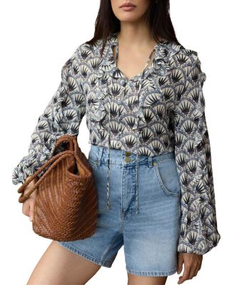 Mint Velvet Women's Art Deco Ruffle Tie-Neck Blouse
