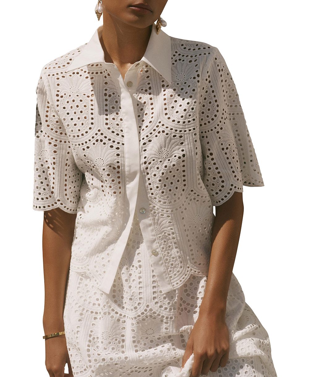 Mint Velvet Женская хлопковая рубашка с вышивкой Broderie