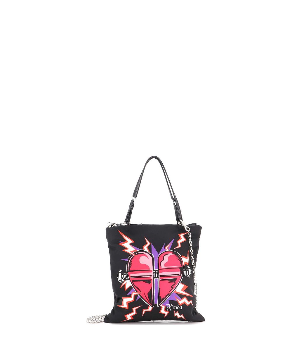 Pre-Owned Prada Mini Frankenstein Flat Tote Printed Tessuto