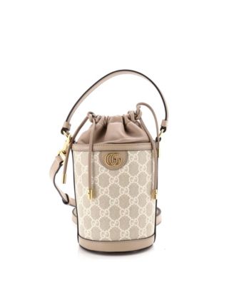 Женская сумка Gucci Mini Ophidia Top Handle Bucket Bag GG Coated Canvas с кожаной отделкой