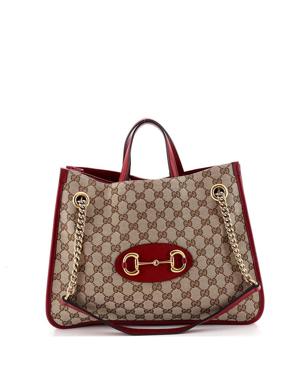 Pre-Owned Gucci Medium Horsebit 1955 Chain Tote GG Canvas with Leather