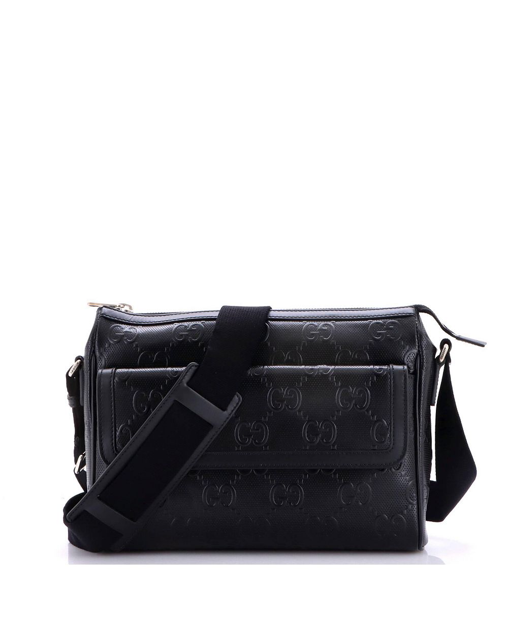 Pre-Owned Gucci Medium Front Pocket Messenger Bag GG Embossed Perforated Leather