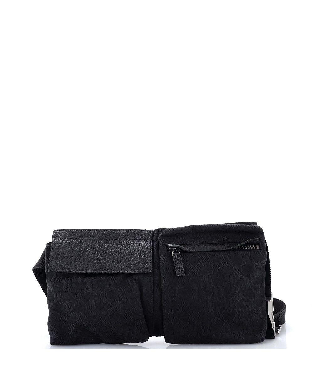 Б/у маленькая винтажная поясная сумка Gucci Double Belt Bag GG Canvas с кожаной отделкой