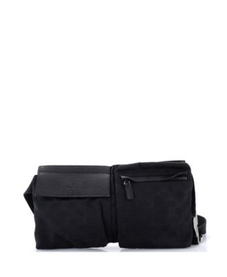 Б/у маленькая винтажная поясная сумка Gucci Double Belt Bag GG Canvas с кожаной отделкой