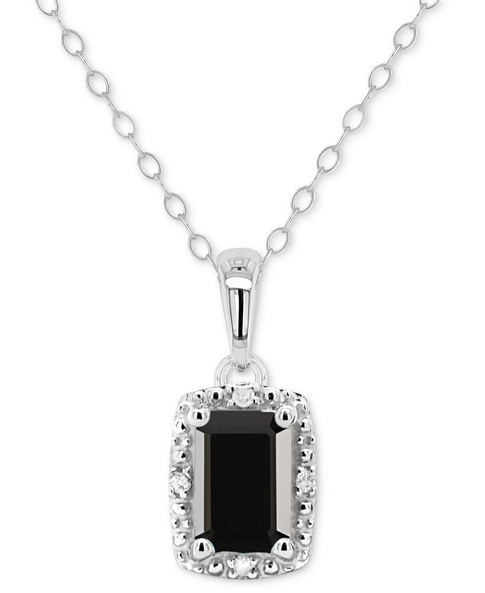 Прямоугольная подвеска Onyx & Diamond Accent в серебре 18"