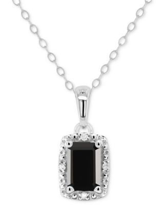 Прямоугольная подвеска Onyx & Diamond Accent в серебре 18"