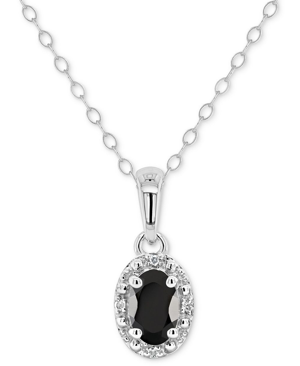 Подвеска-кулон Onyx & Diamond Accent Oval 18" в Sterling Silver (также в Labradorite и Turquoise)