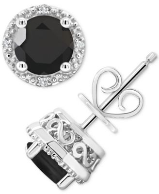 Onyx & Diamond Accent Stud Earrings in Sterling Silver (Also available in Labradorite and Turquoise)