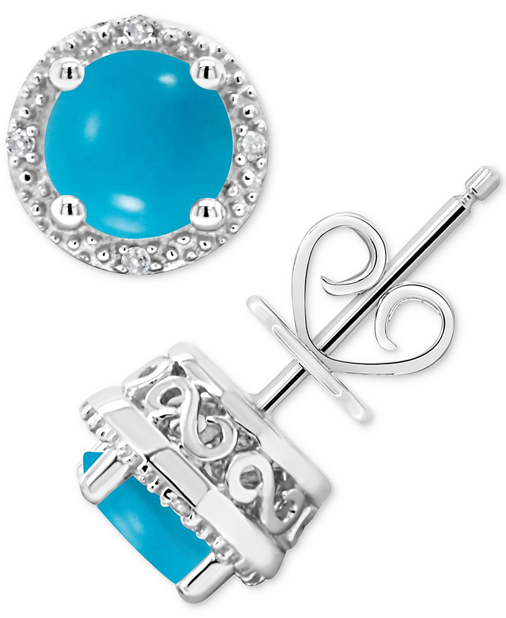 Onyx & Diamond Accent Stud Earrings in Sterling Silver (Also available in Labradorite and Turquoise)