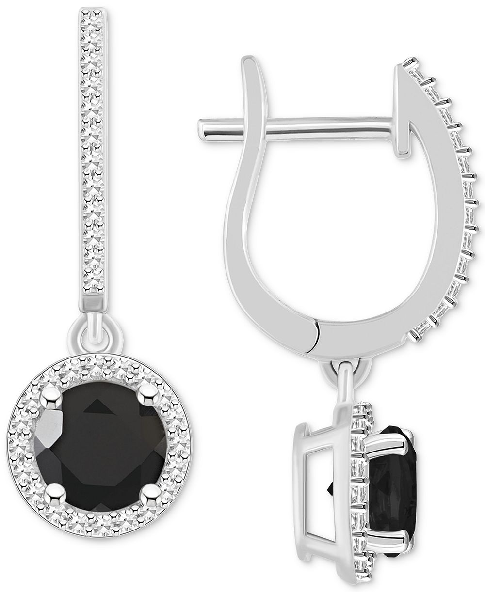 Серьги Onyx & Diamond (1/3 ct. t.w.) Halo Leverback из стерлингового серебра