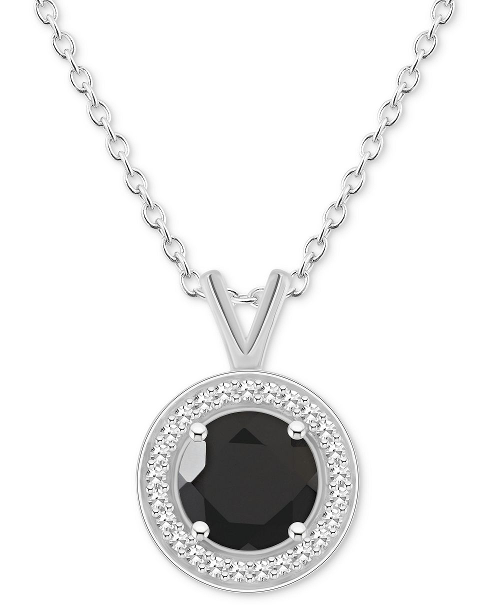Подвеска-кулон Onyx & Diamond (1/8 ct. t.w.) Halo в Sterling Silver (также доступна в Labradorite и Turquoise)
