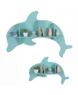 SUGIFT 2 Pieces Floating Dolphin Shelves Wall Mounted Kids Room Storage Display Rack with Dividers