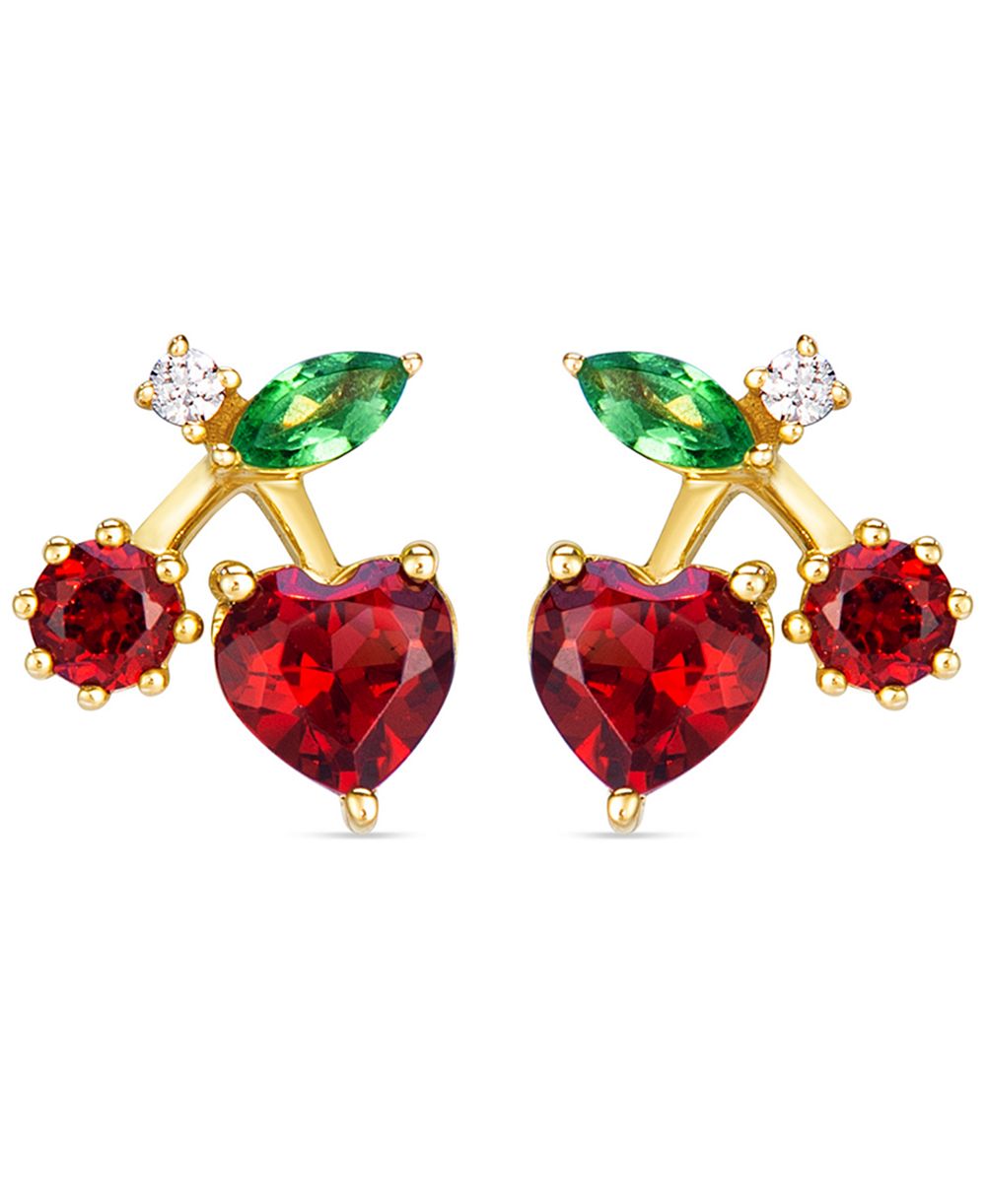Le Vian Garnet, Tsavorite & Diamond (0.03 ct. t.w.)Cherry Stud Earrings in 14k Honey Gold