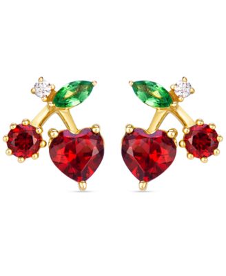 Le Vian Серьги-гвоздики из золота 14k с гранатом, цаворитом и бриллиантами (0,03 карата суммарно)