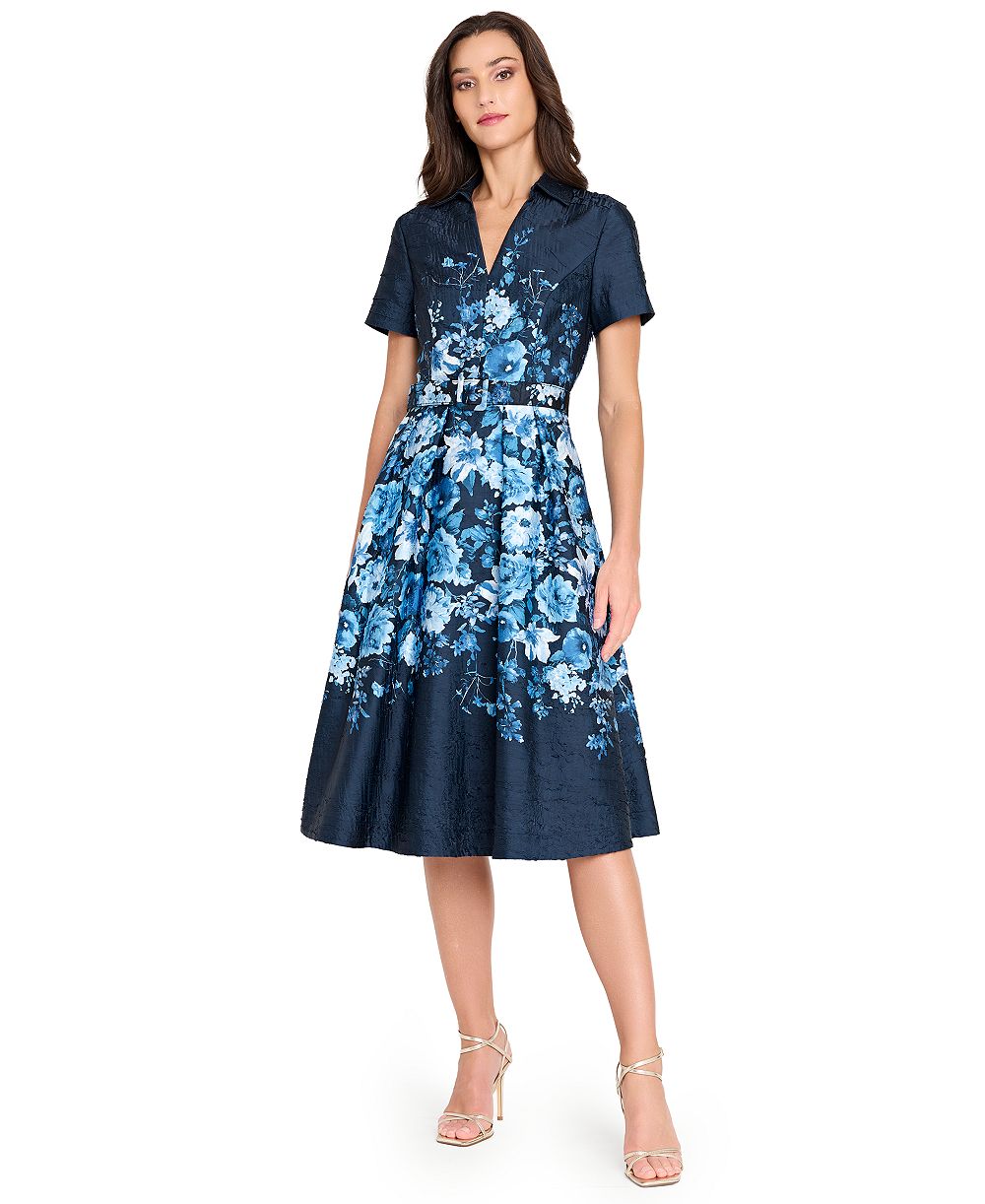 Женское миди-платье с цветочным принтом и поясом, v-образным вырезом от Tahari ASL