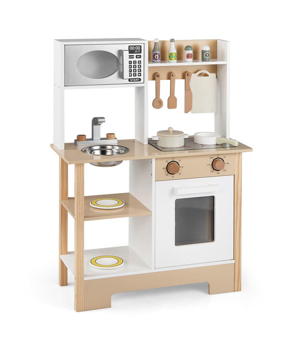 SUGIFT деревянный игровой набор для кухни с встроенной меловой доской и раковиной из нержавеющей стали, 13 предметов, для детей от 3 лет