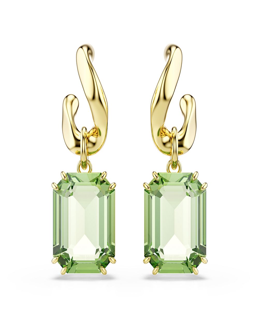 Серьги swarovski с зелеными кристаллами и позолотой