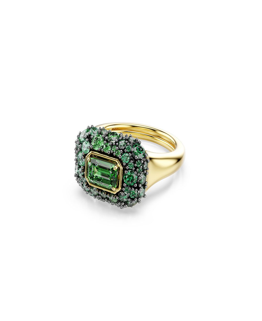 Золотое кольцо Swarovski с зеленым кристаллом