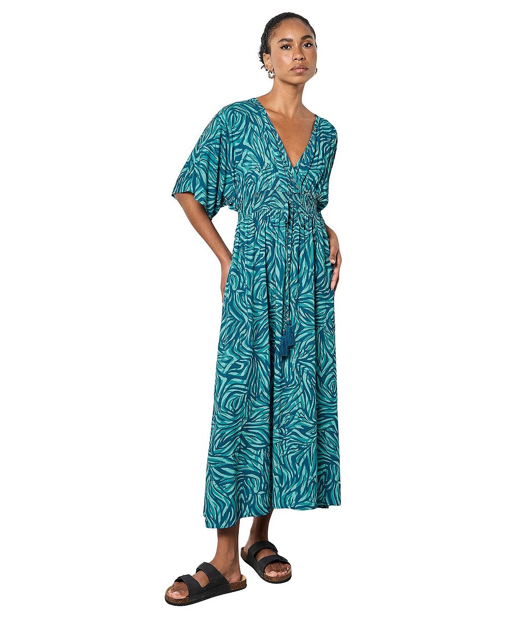 Женское платье Apricot Zebra-Print Smocked-Waist V-Neck Maxi