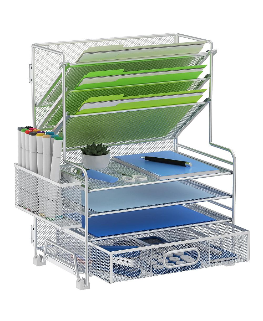 DANRONG 4-Tier Document Tray and 3-Slot File Organizer – Metal Desktop Storage Rack